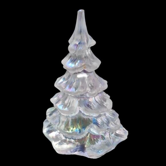 American Fenton Glass CHRISTMAS TREE Medium 4" Iridescent Color Gloss White VTG - Picture 3 of 7